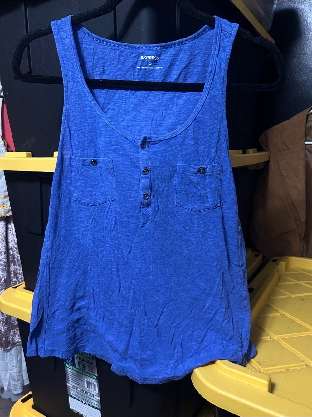 Express Royal Blue Button-Front Tank with Dual Pockets